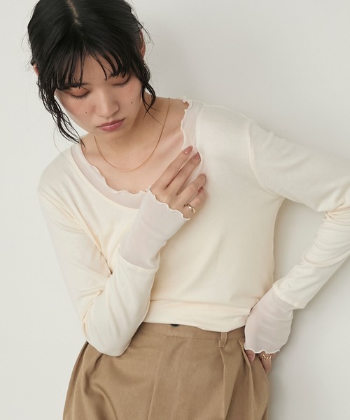 日本🇯🇵連線 Forksy 荷葉捲邊袖長袖T 透膚拼接 荷葉邊 內搭 多層次 長袖 打底 5色(任買兩件711免運)/預購