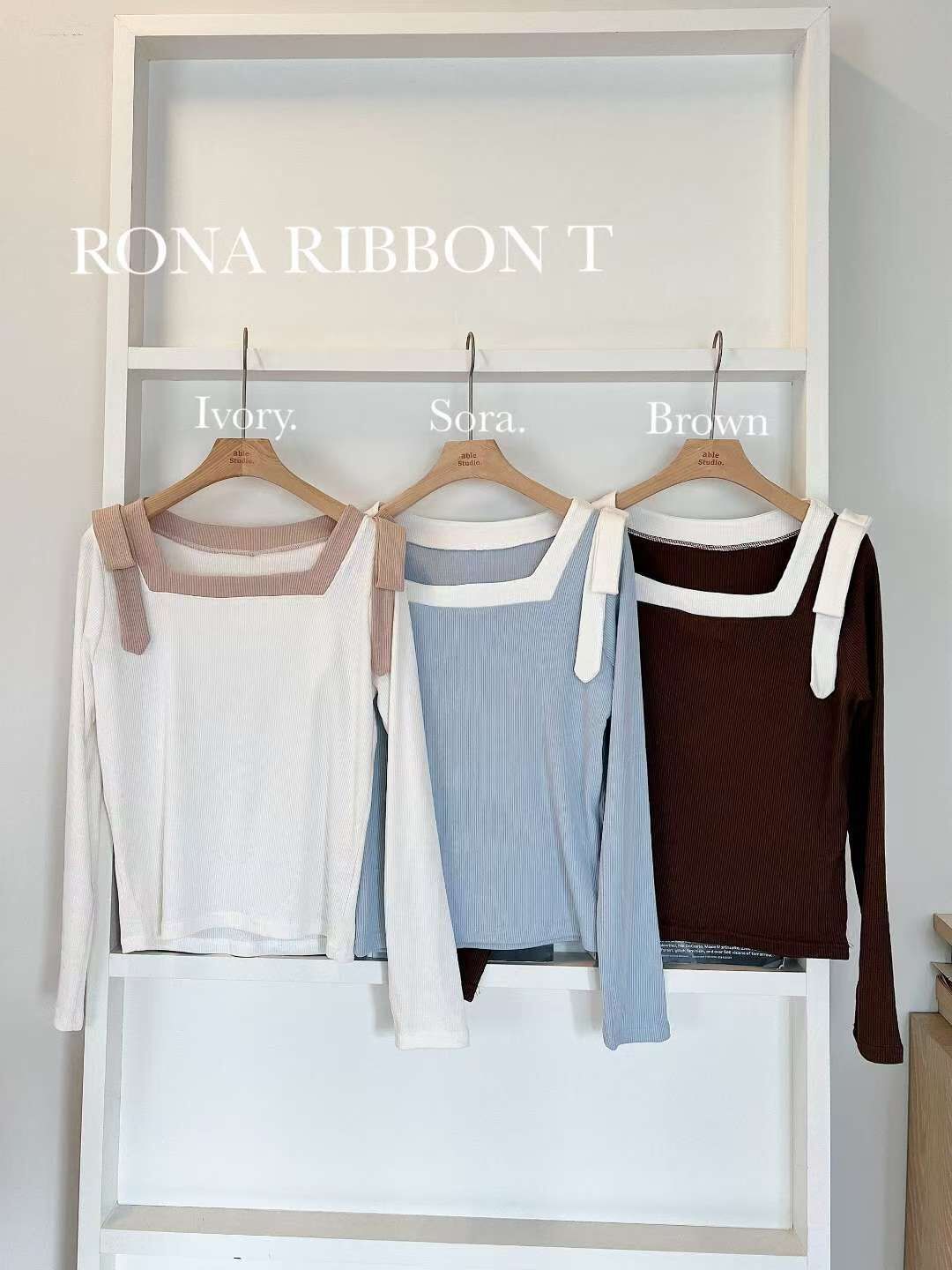 AS5019 設計感拼色肩長袖上衣