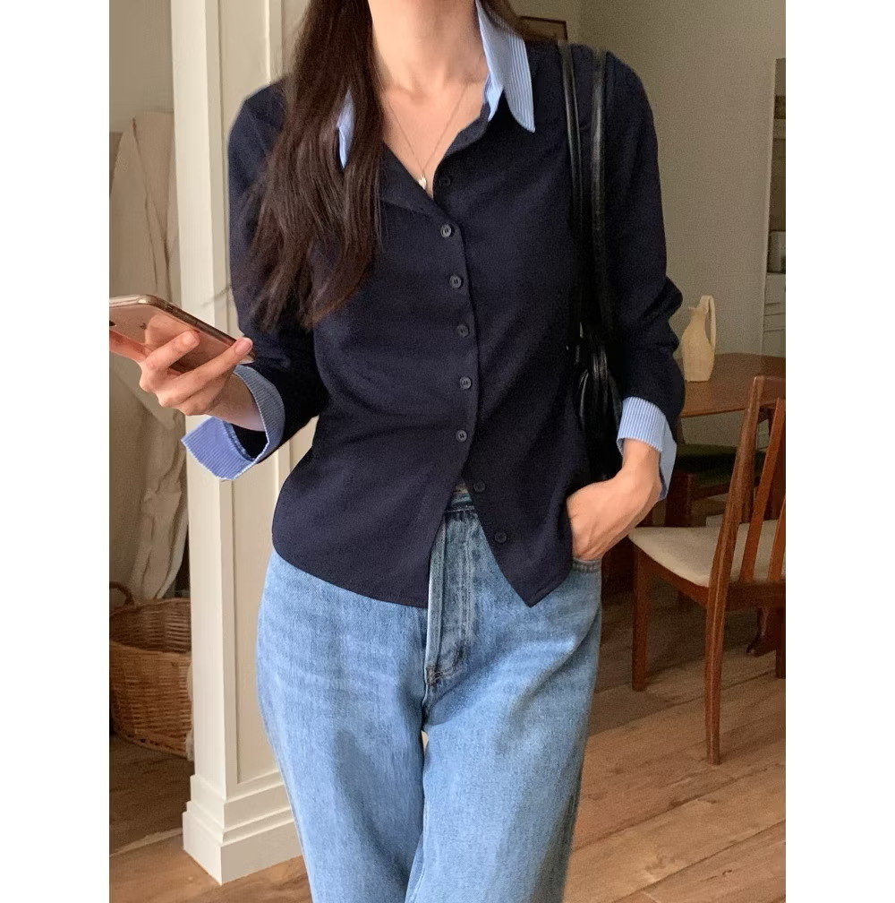 Nola 率性假兩件拼接襯衫 [ 3色 / Free ]