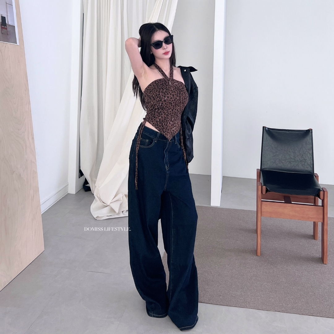 【豹紋甜辣】DOMISS綁帶 背心V字 下擺性感背心 掛脖背心 (現貨)