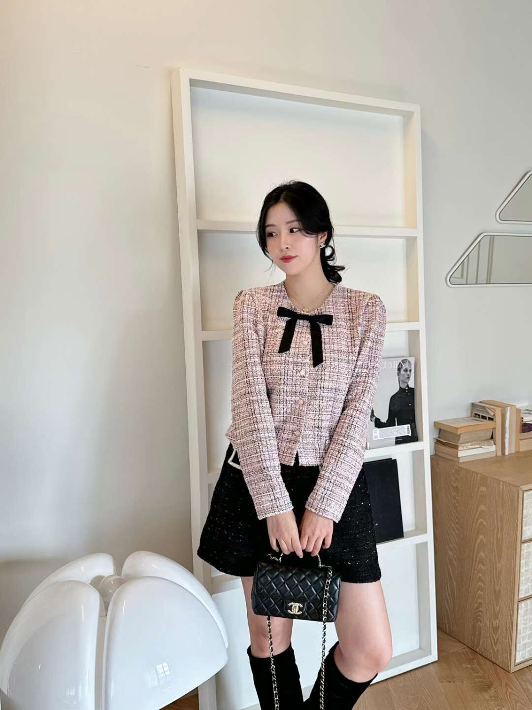 AS5011 優雅Tweed蝴蝶結排扣外套