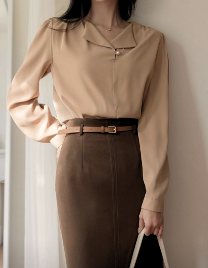 Odile 秋意腰帶縫線直筒裙 [ 2色 / S,M ]