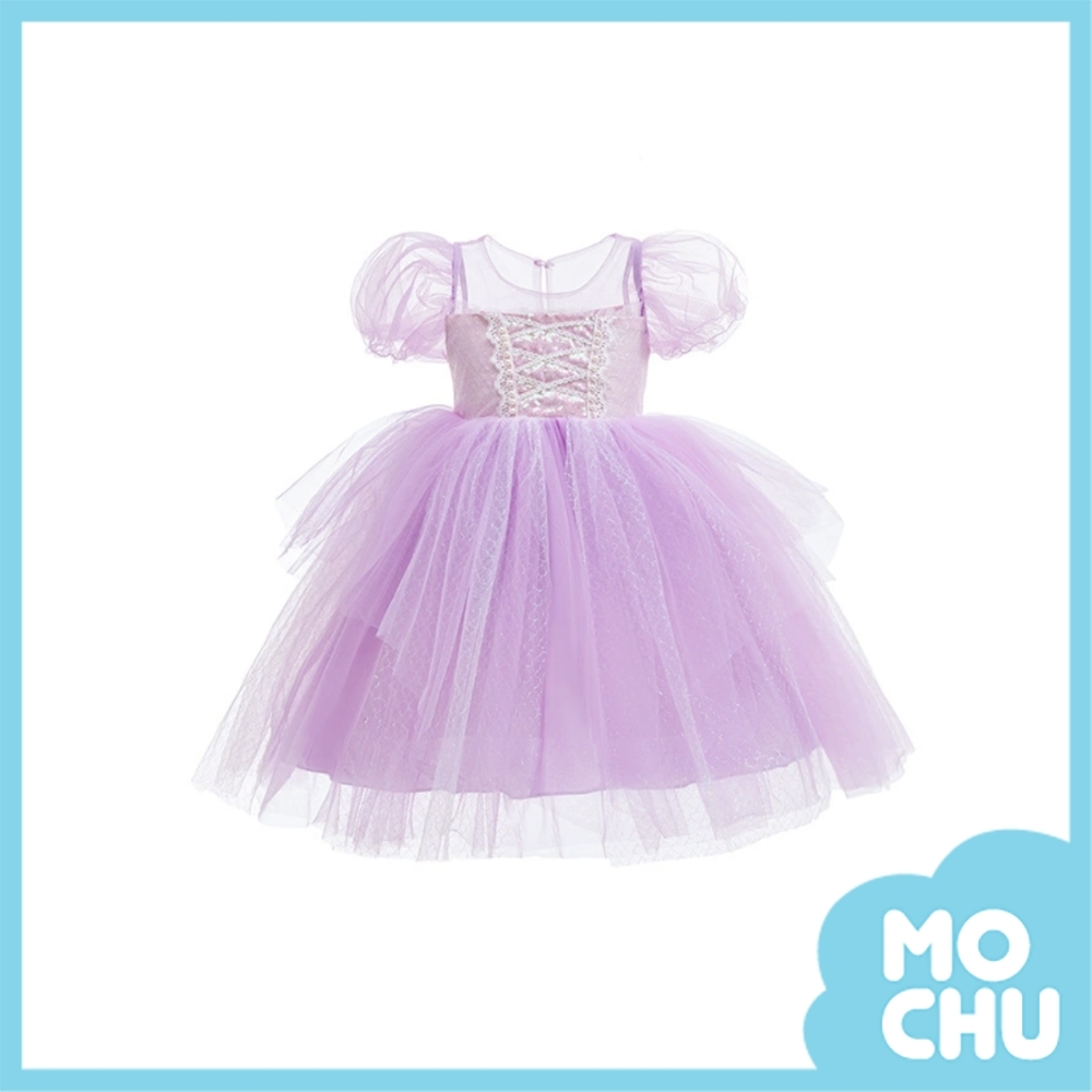 紫公主泡泡袖洋裝