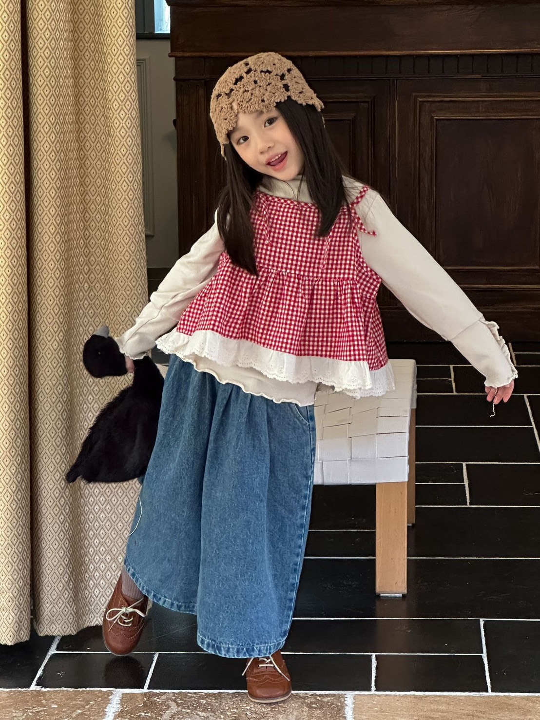 甜美格紋兩件式上衣