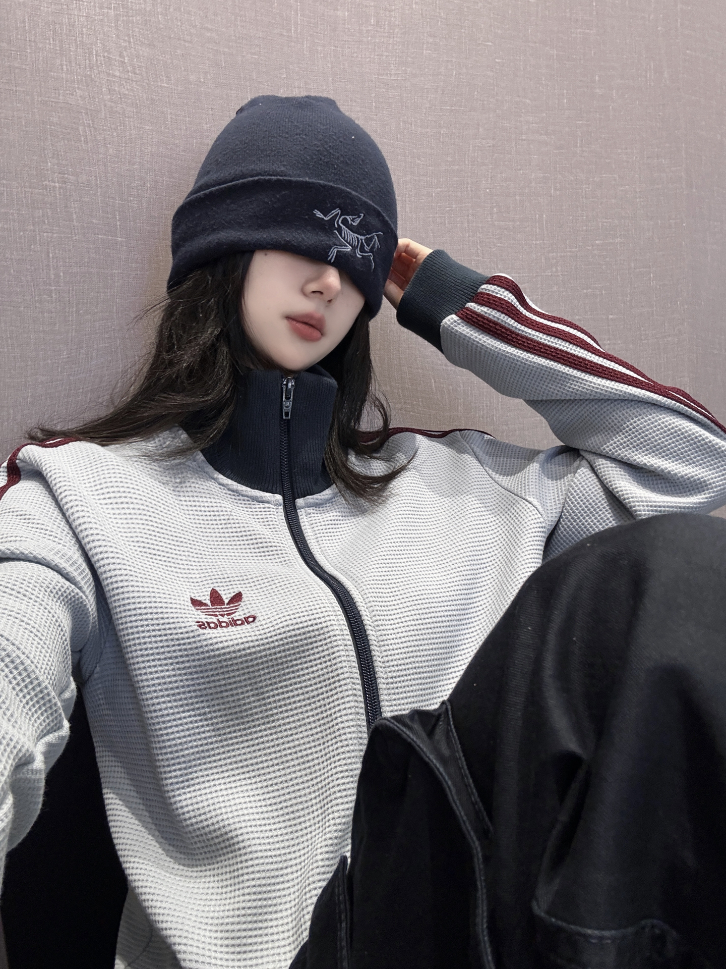 代購-adidas originals TRACK TOP 華夫格 立領 外套 藍灰 KB8953