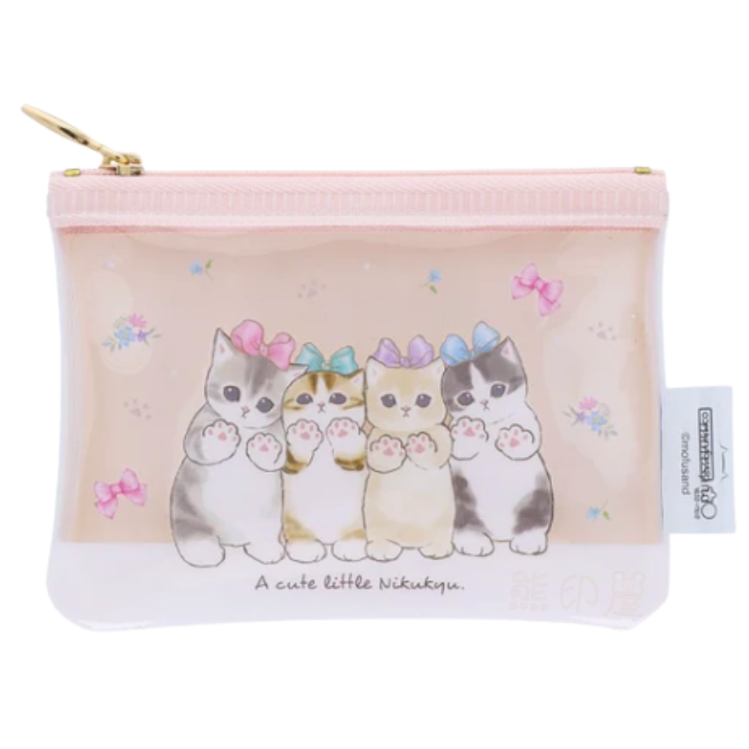 Mofusand貓貓蝴蝶結款透明小袋 散銀包  萬用袋(粉)