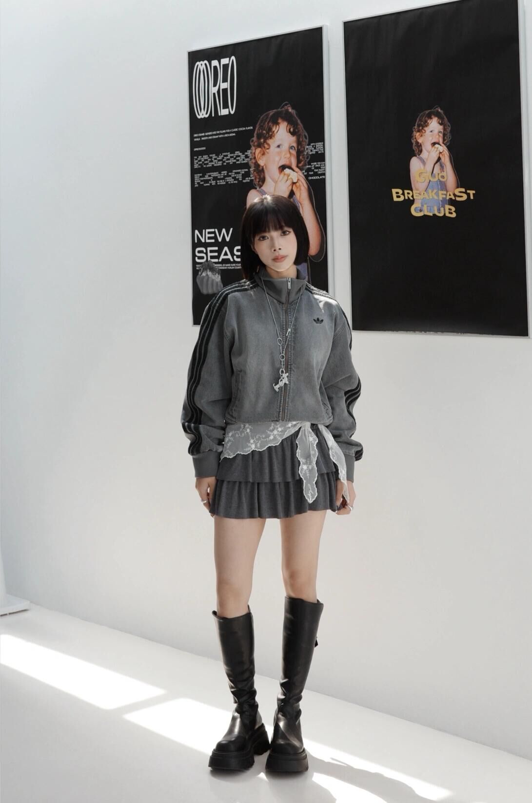 代購-adidas originals 三葉草 牛仔外套 黑