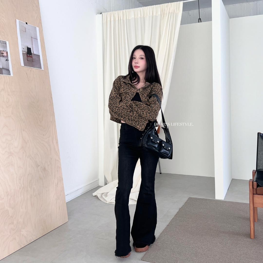 【豹紋外套】DOMISS帥氣翻領工裝豹紋外套 復古外套 (現貨)