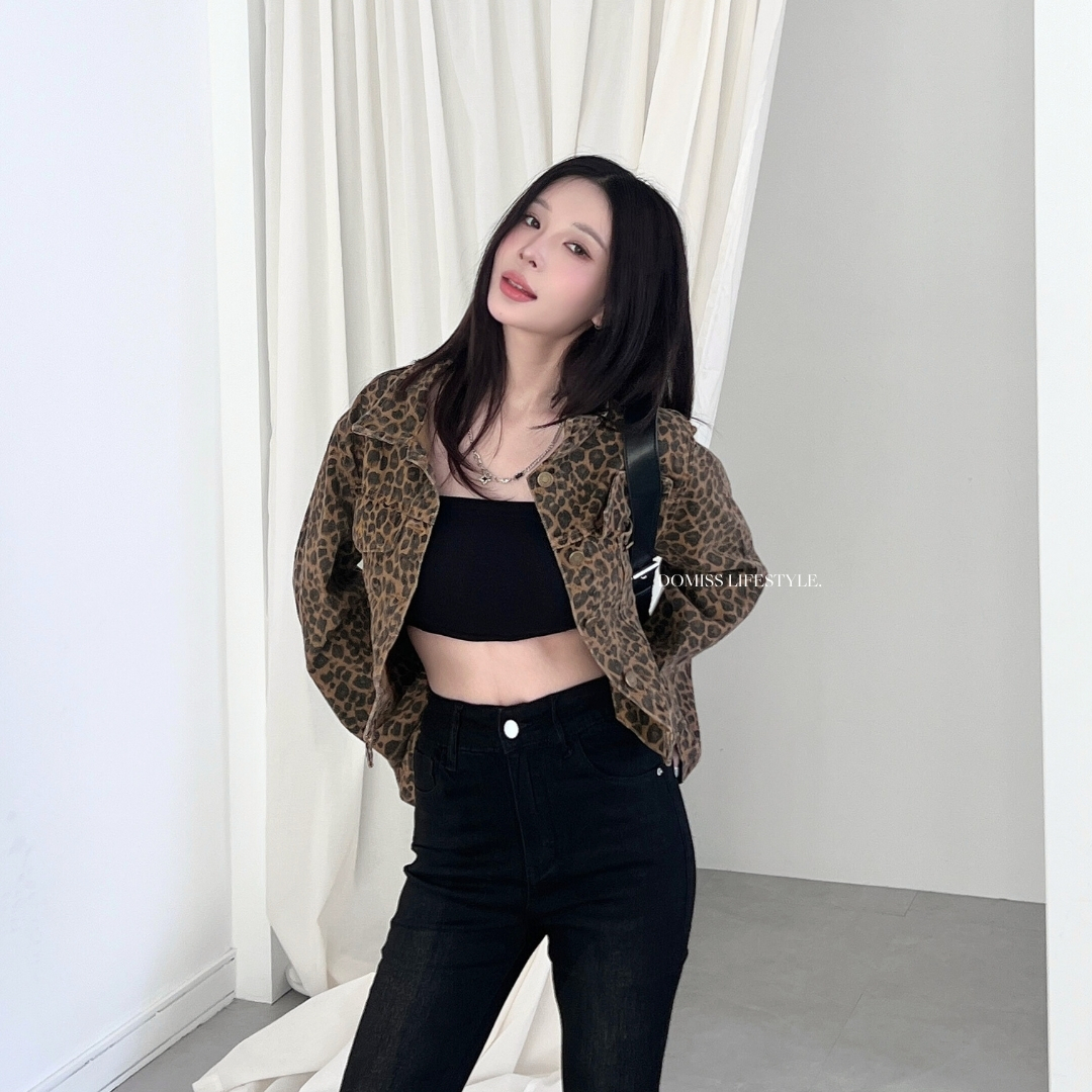 【豹紋外套】DOMISS帥氣翻領工裝豹紋外套 復古外套 (現貨)