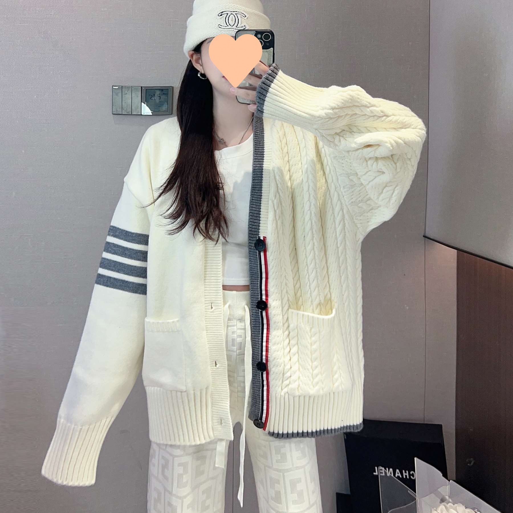 Korean Colorblock Casual Twist Knit Cardigan