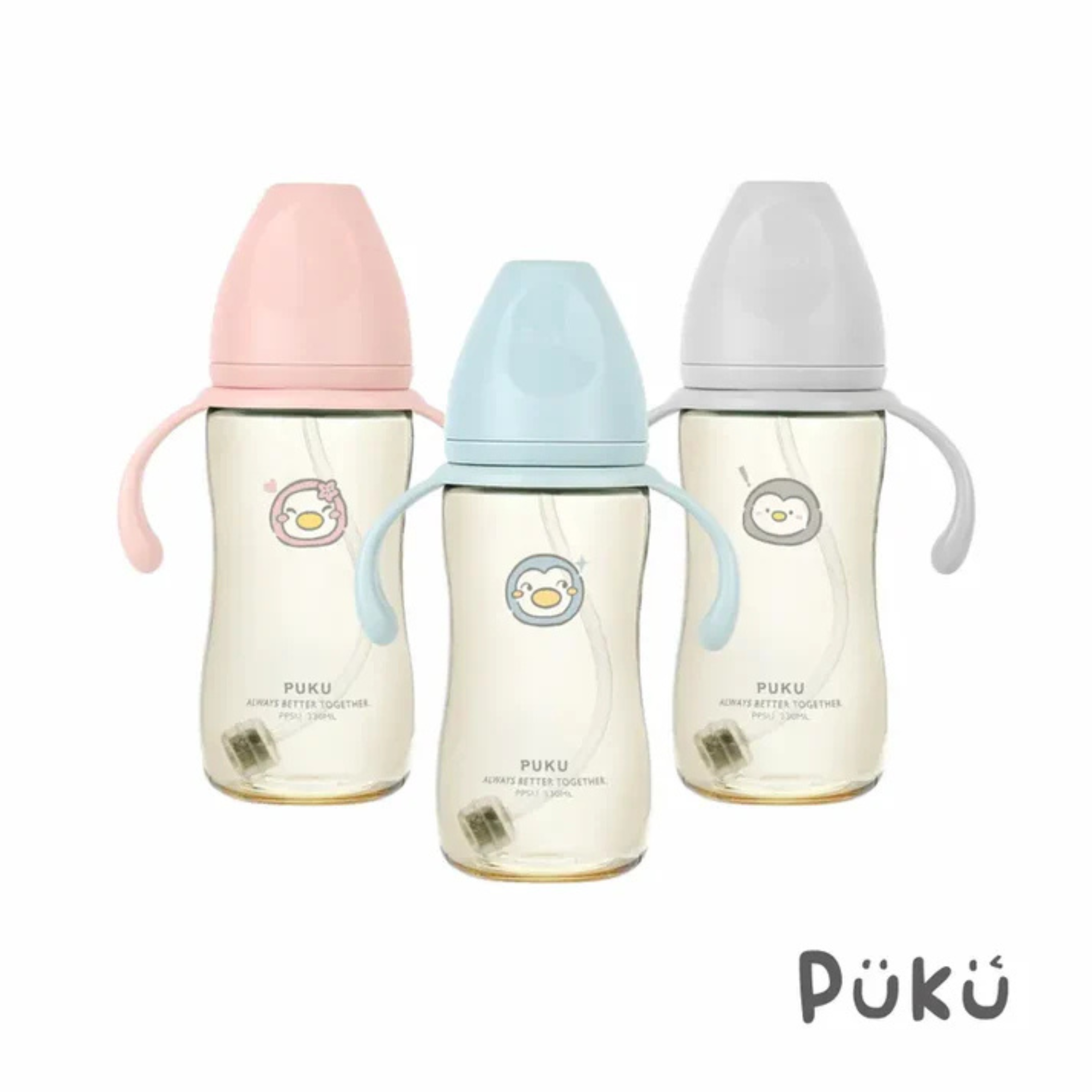 Puku 飽飽歐蕾PPSU寬口練習奶瓶連把手330ml