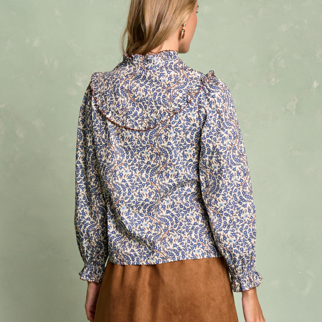 1PM0914-076 POLIN ET MOI Antibes Embroidered Shirt Blue #199966 (C-EU-E)