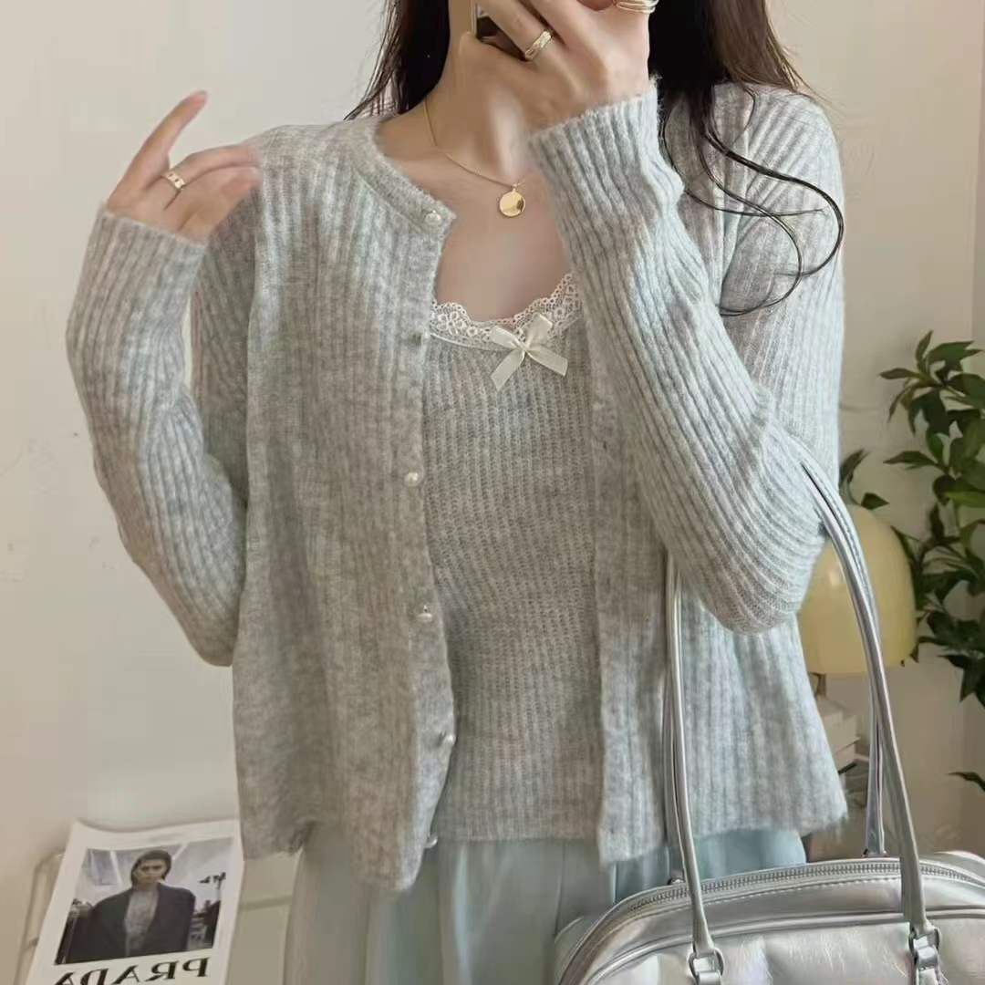 Sweet Bow-Knot Vest and Cardigan Two-Piece Set