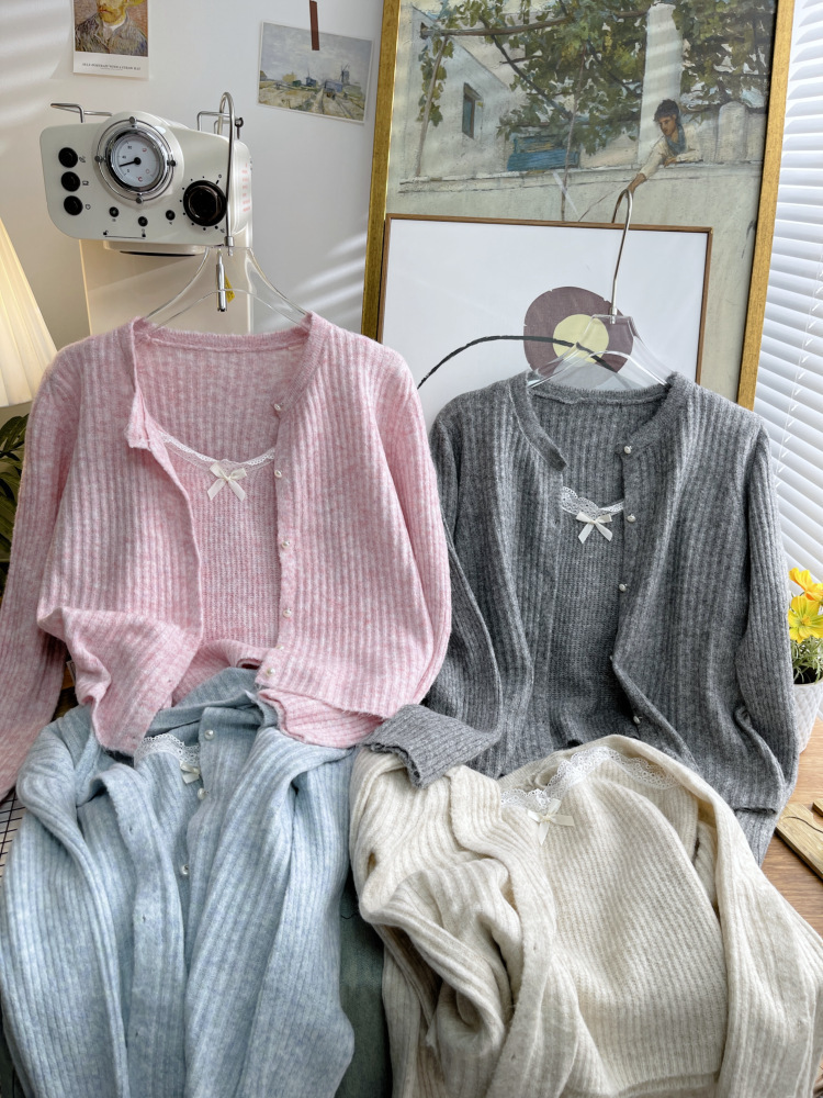 Sweet Bow-Knot Vest and Cardigan Two-Piece Set