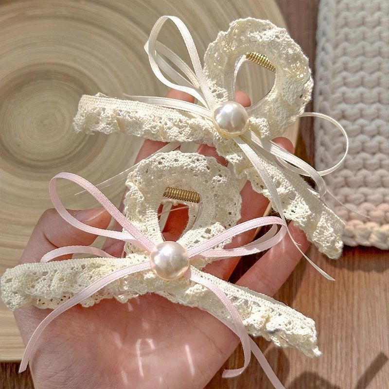 [2 FOR RM10] Elegant Pearl & Lace Bow Hair Claw