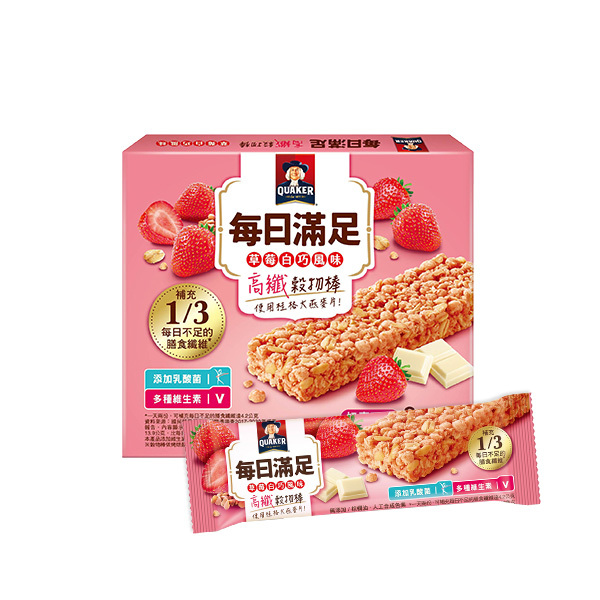 桂格 每日滿足穀物棒-草莓白巧3條X6盒