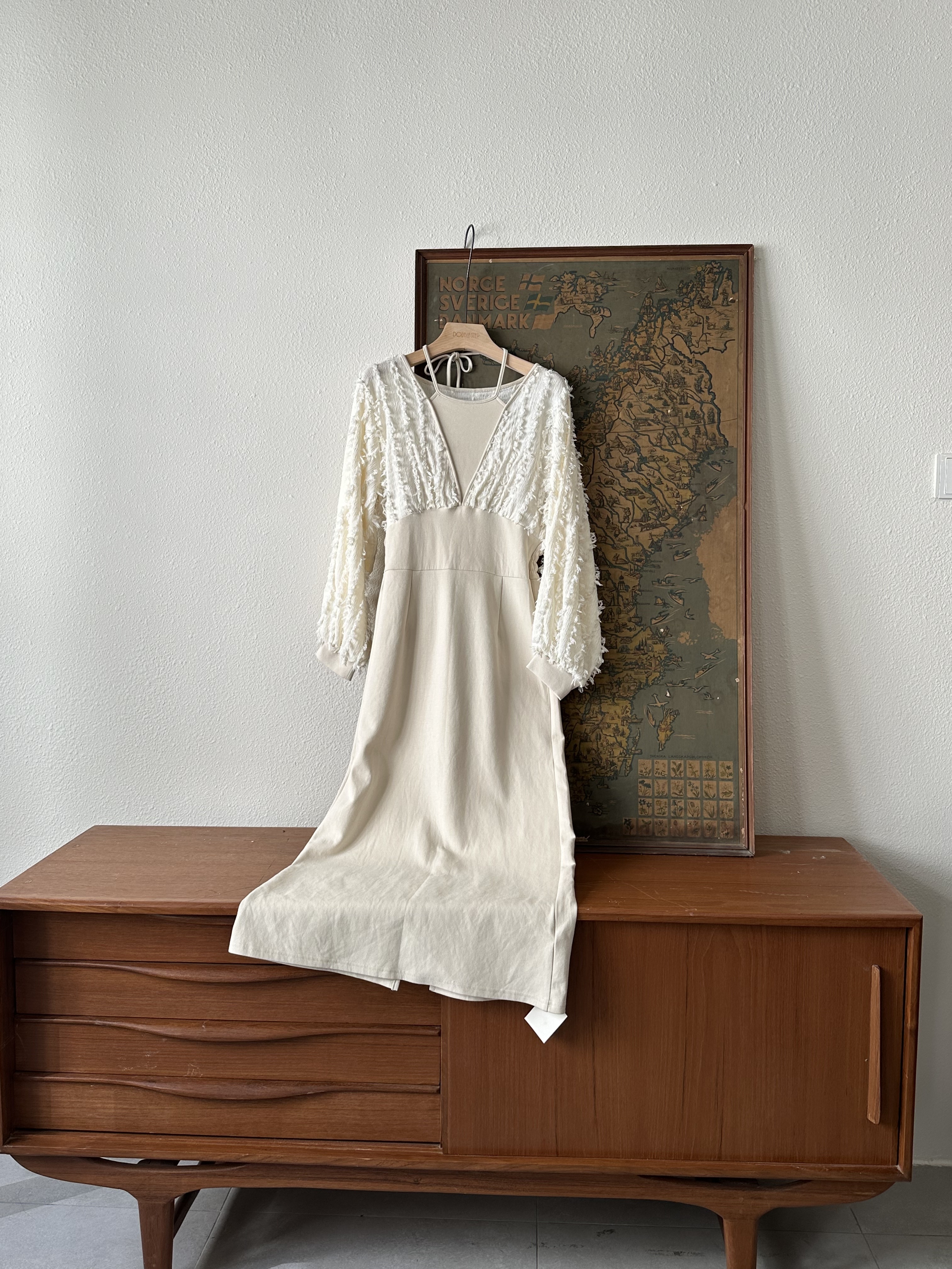 假兩件毛毛直身連身裙 - OP53811