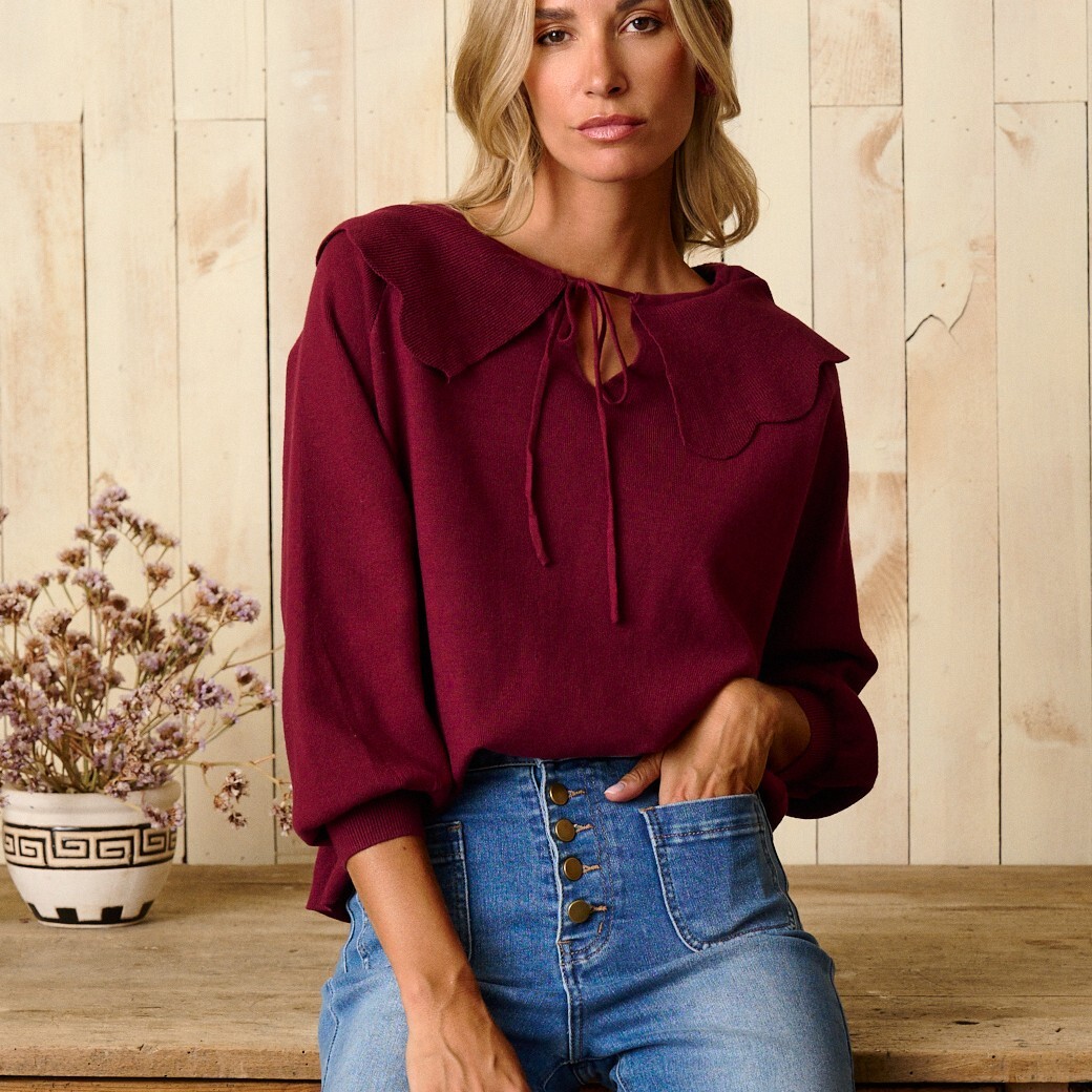 1PM0914-062 POLIN ET MOI Magda Neck Sweater Red #200174 (C-EU-E)