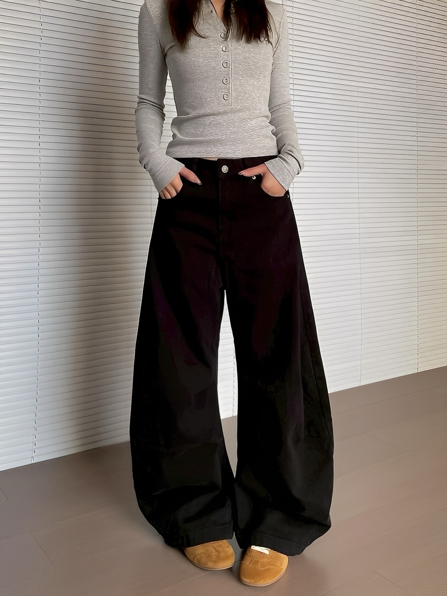 雙色 質感 高磅 立體 剪裁 彎刀 牛仔 長褲