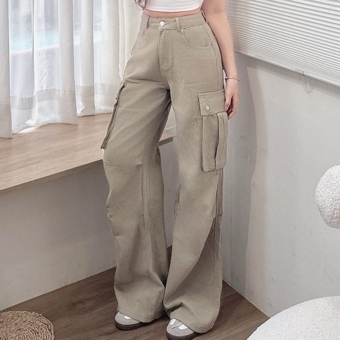 單寧工裝口袋牛仔寬褲/三色