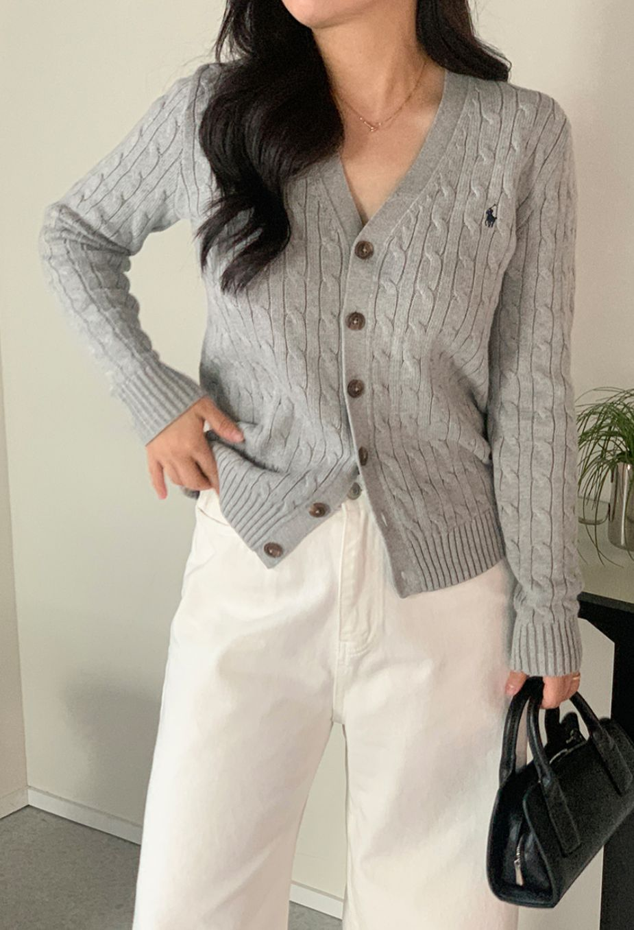 Ralph Lauren Polo Kids Cotton V-Neck Cardigan(Grey)