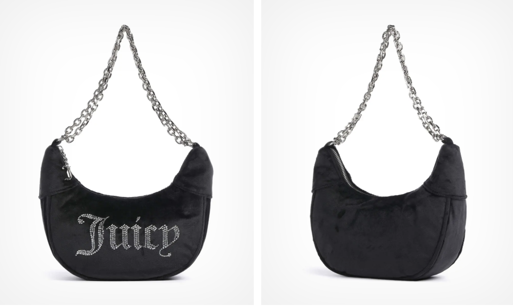 英國代購 (獨立訂單)-JUICY COUTURE Kimbery small hobo Shoulder bag velvet fabric black