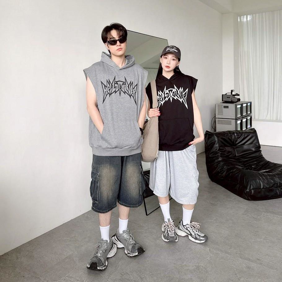 美式街頭連帽印花背心 80987