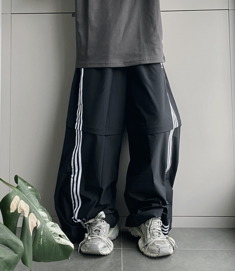 代購-Adidas originals TP OVERSIZED ZIP OFF 可拆卸 運動寬褲 男女同款 黑/灰