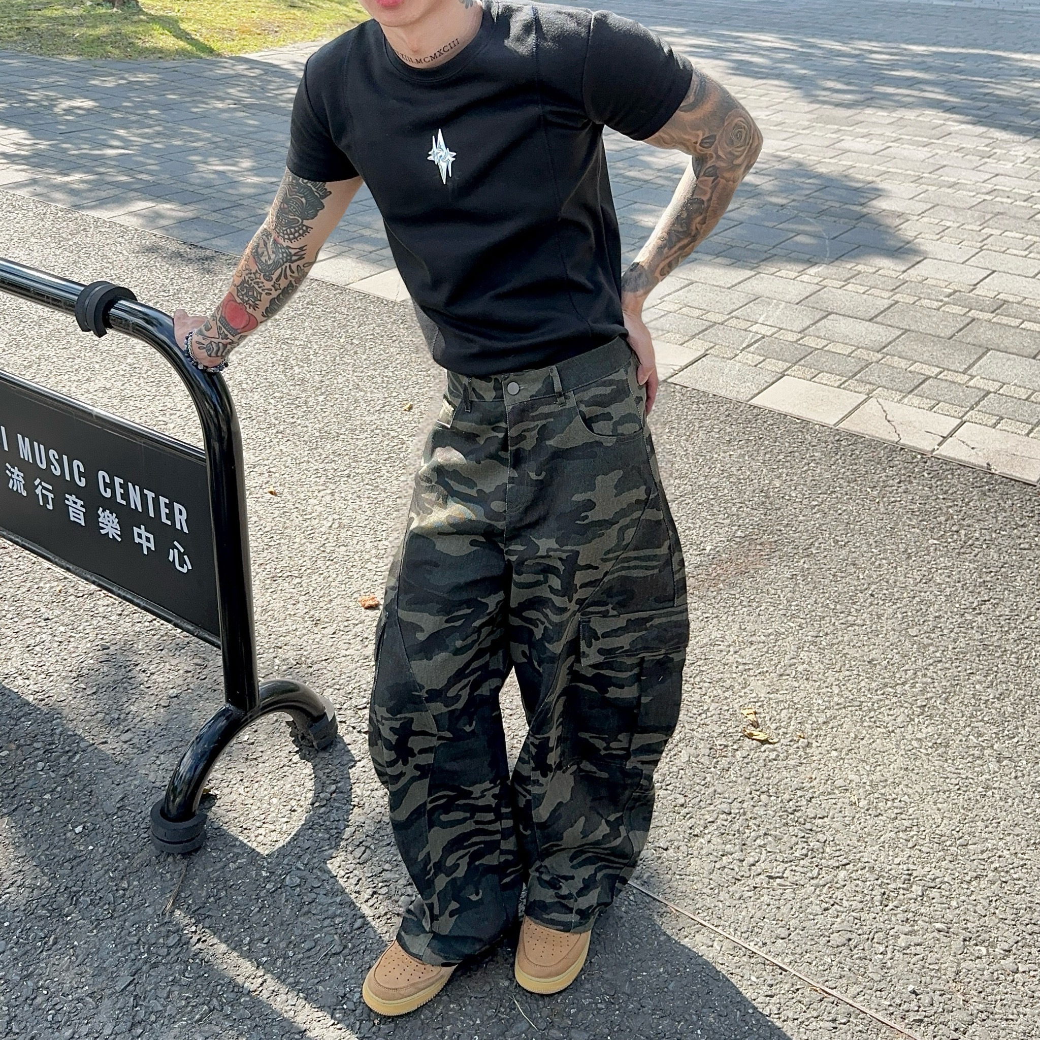 高磅 迷彩 工裝 口袋 彎刀 休閒 長褲