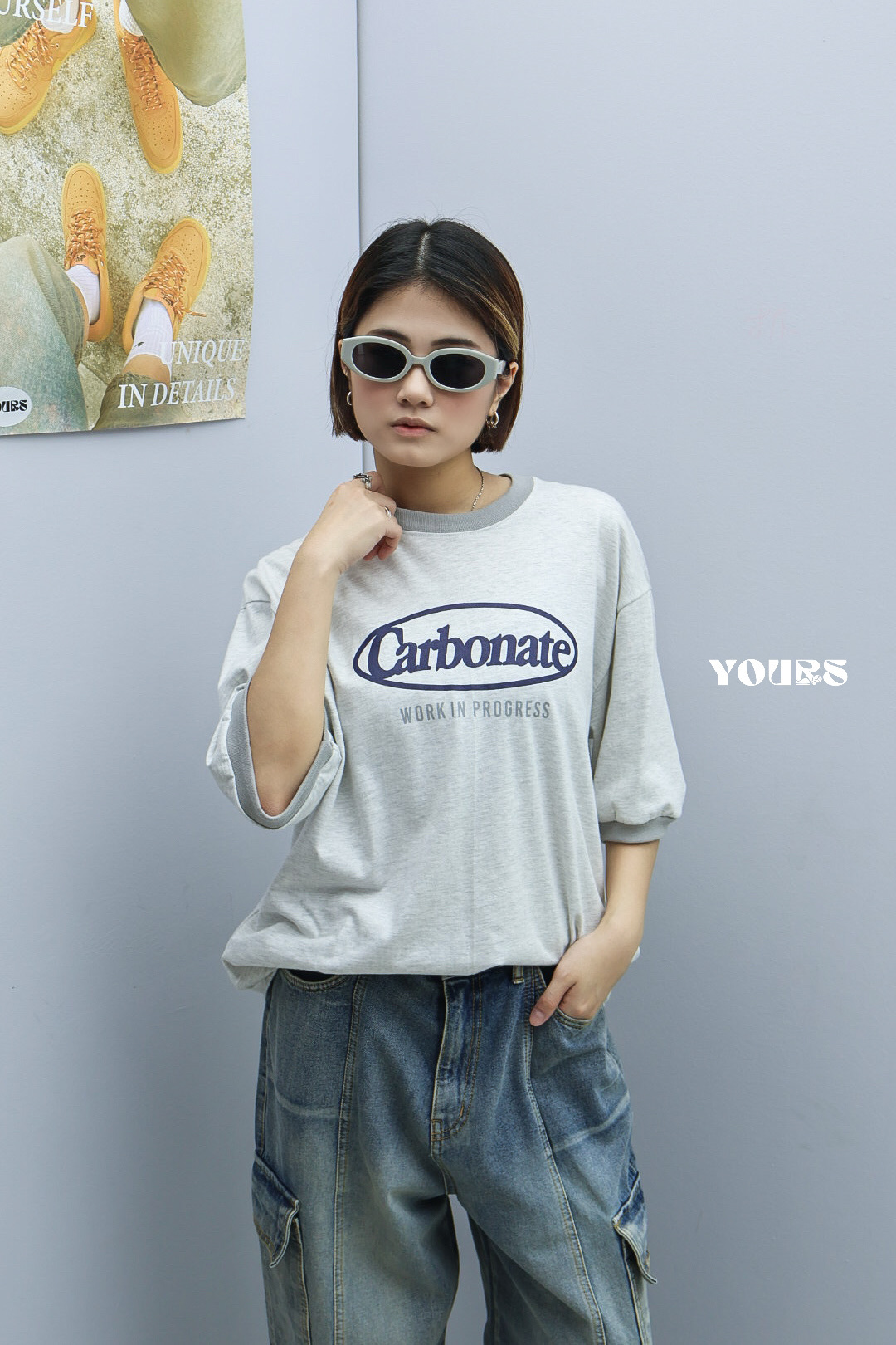 正韓 街頭滾邊造型撞色棉短袖 (3colors)