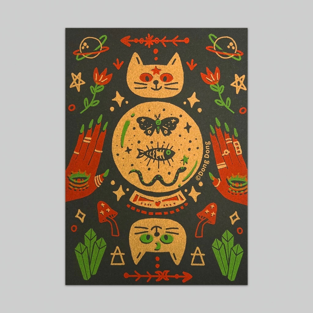 魔法水晶貓咪/燙金明信片/孔版印刷明信片