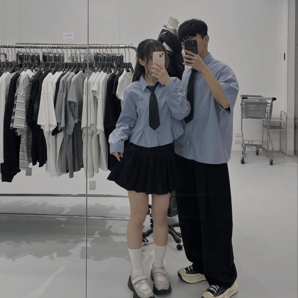 mmb高校直條情侶襯衫附領帶