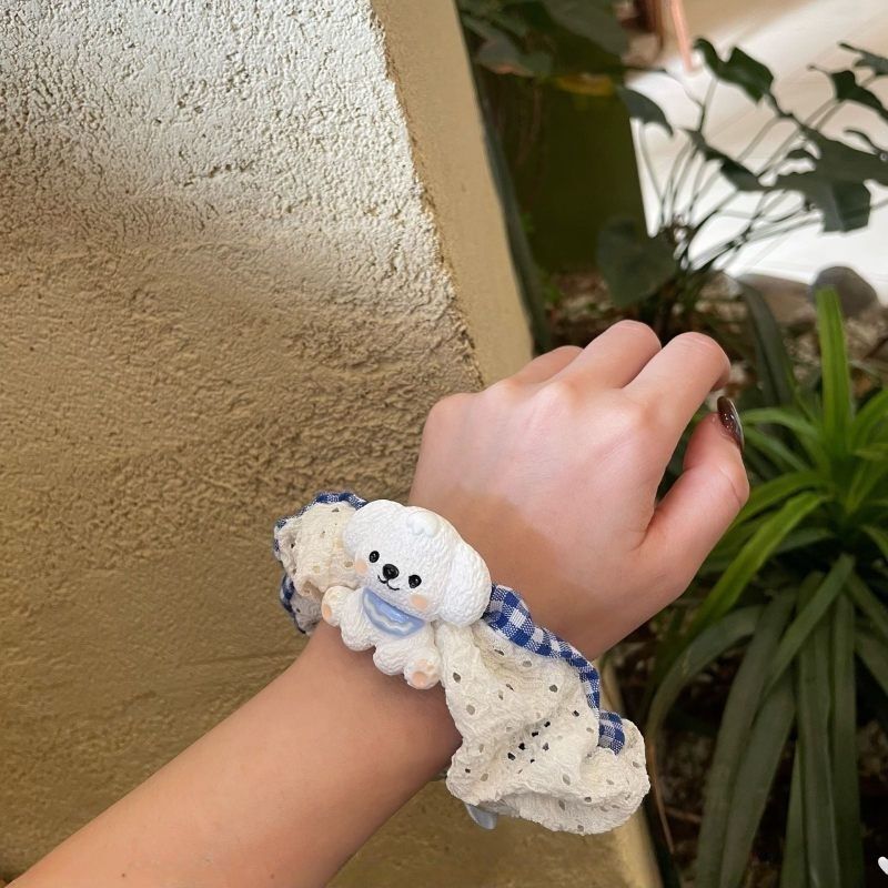 [2 FOR RM10] Blue Plaid Cute Puppy Bow Scrunchies