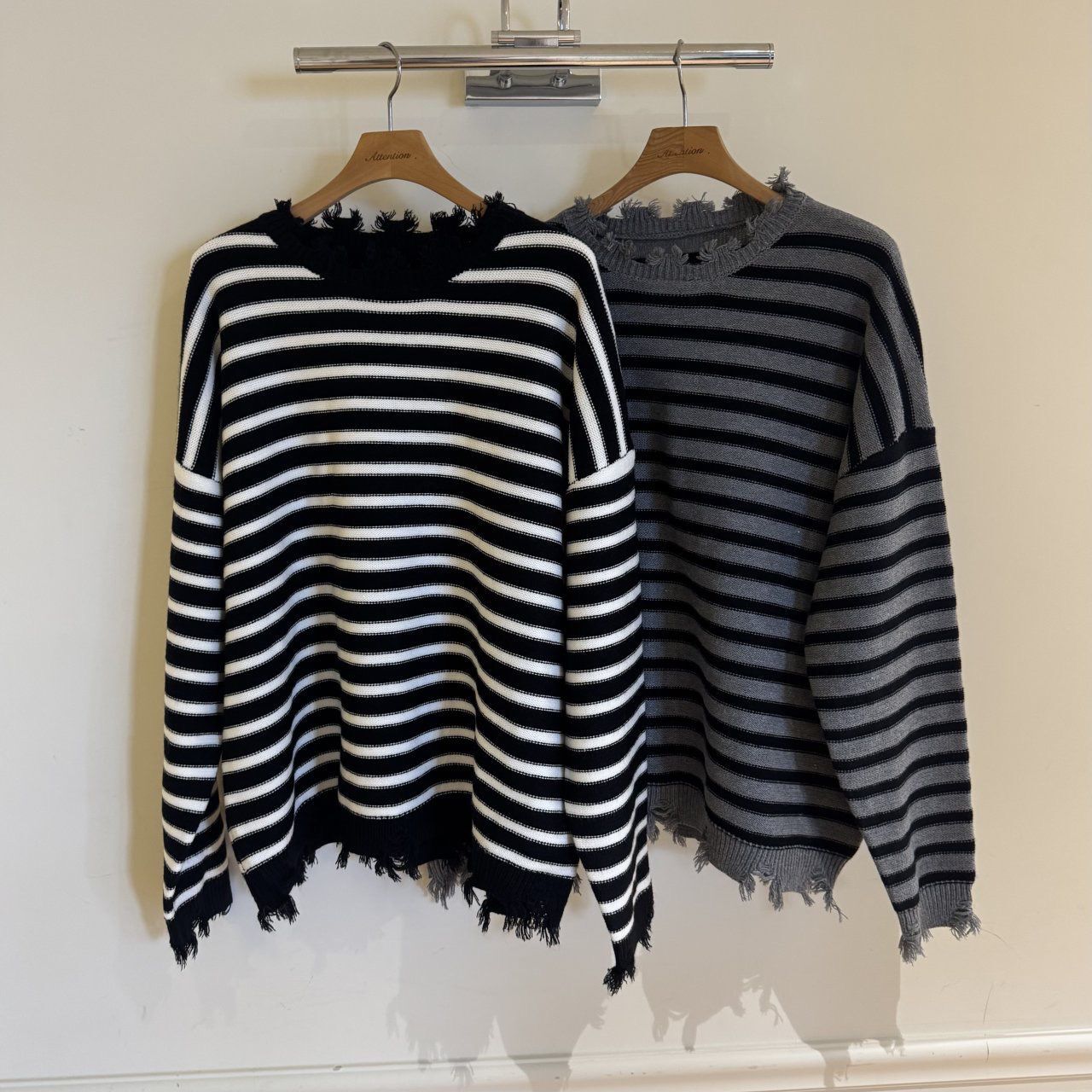 橫間破邊長袖針織衫 BY-436T