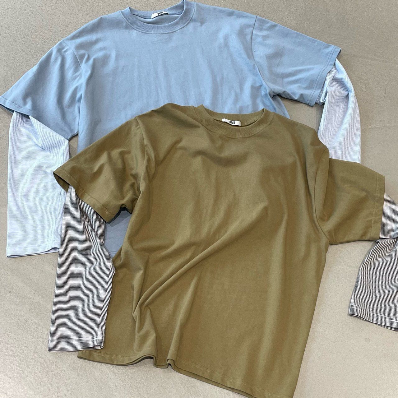 假兩件橫間袖長袖衫 OREO-122T