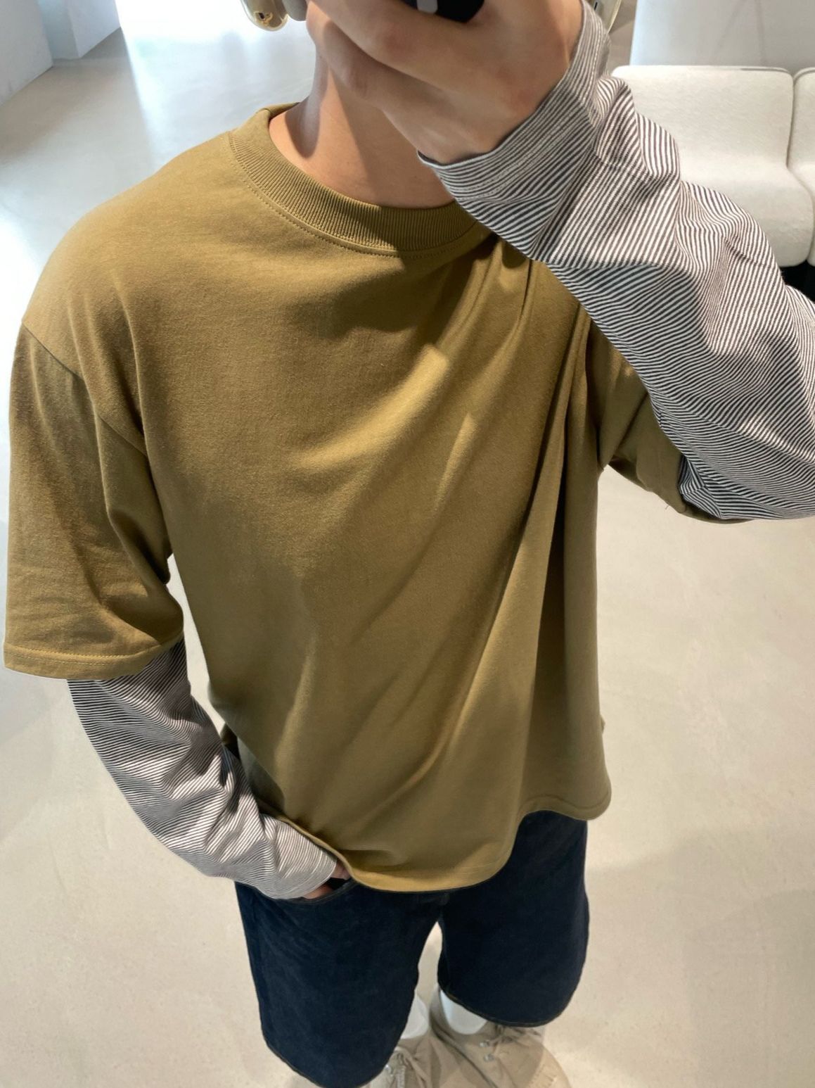 假兩件橫間袖長袖衫 OREO-122T