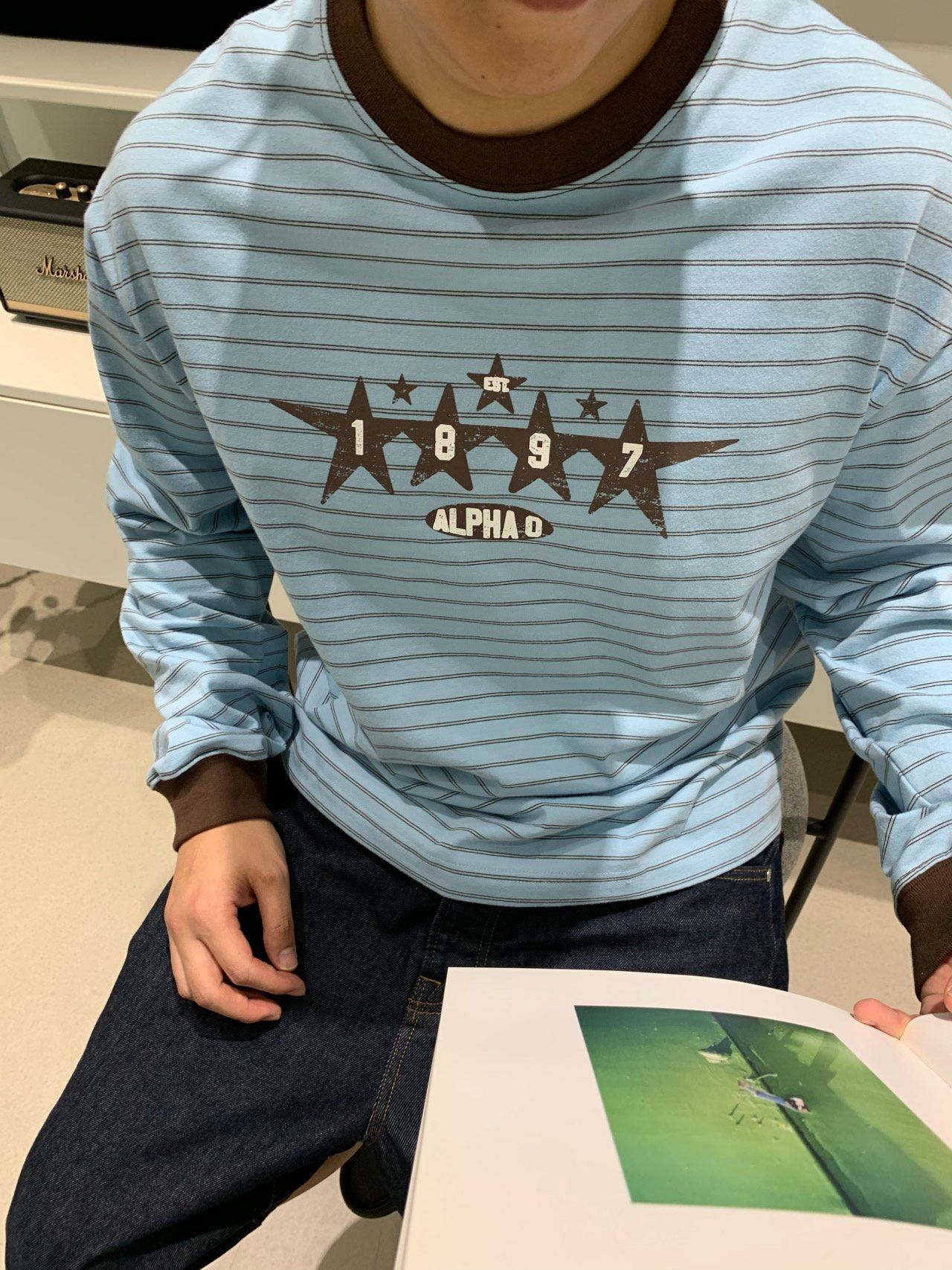 橫間圖案長袖衫 OREO-124T