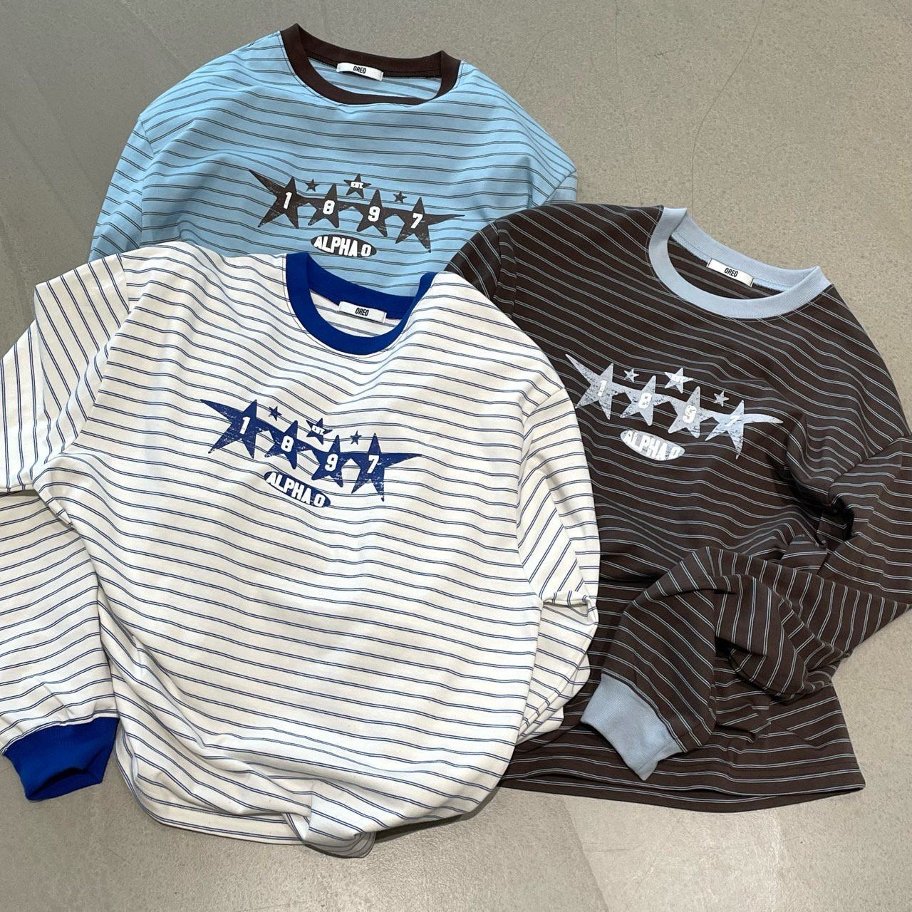 橫間圖案長袖衫 OREO-124T