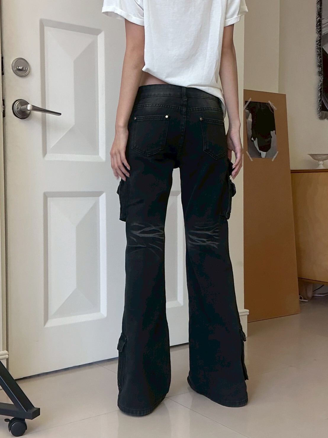 輕亞辣褲🚖 做舊工裝低腰喇叭褲