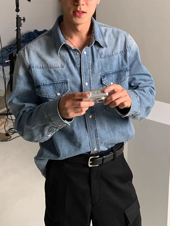 洗水牛仔長袖衫 Veil-052S