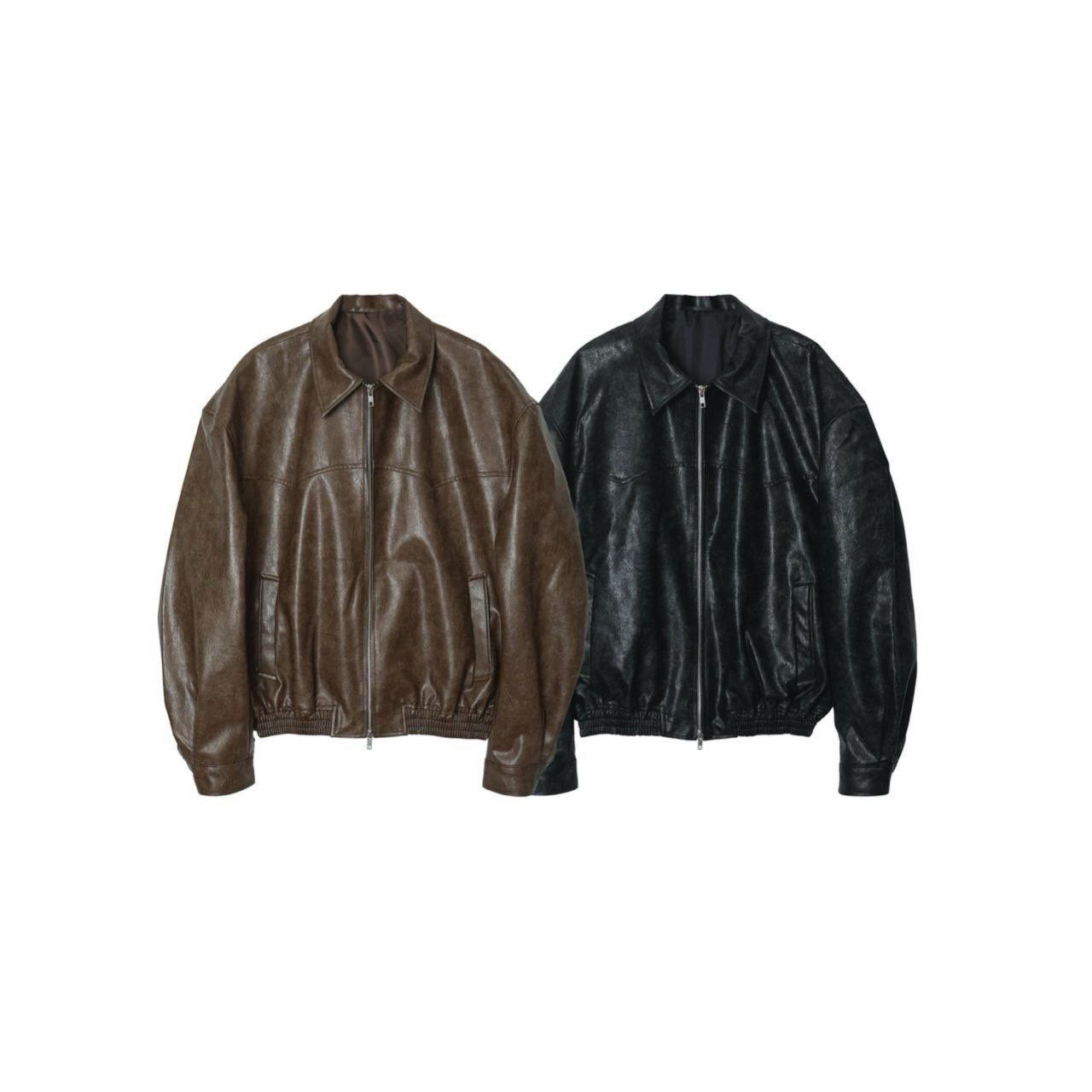 反領拉鍊合成皮褸 Veil-054JK