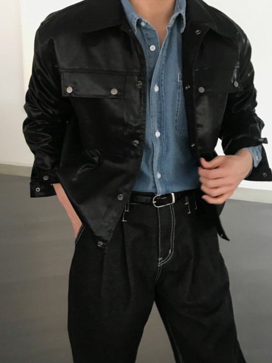 反領鈕扣合成皮褸 Veil-056JK