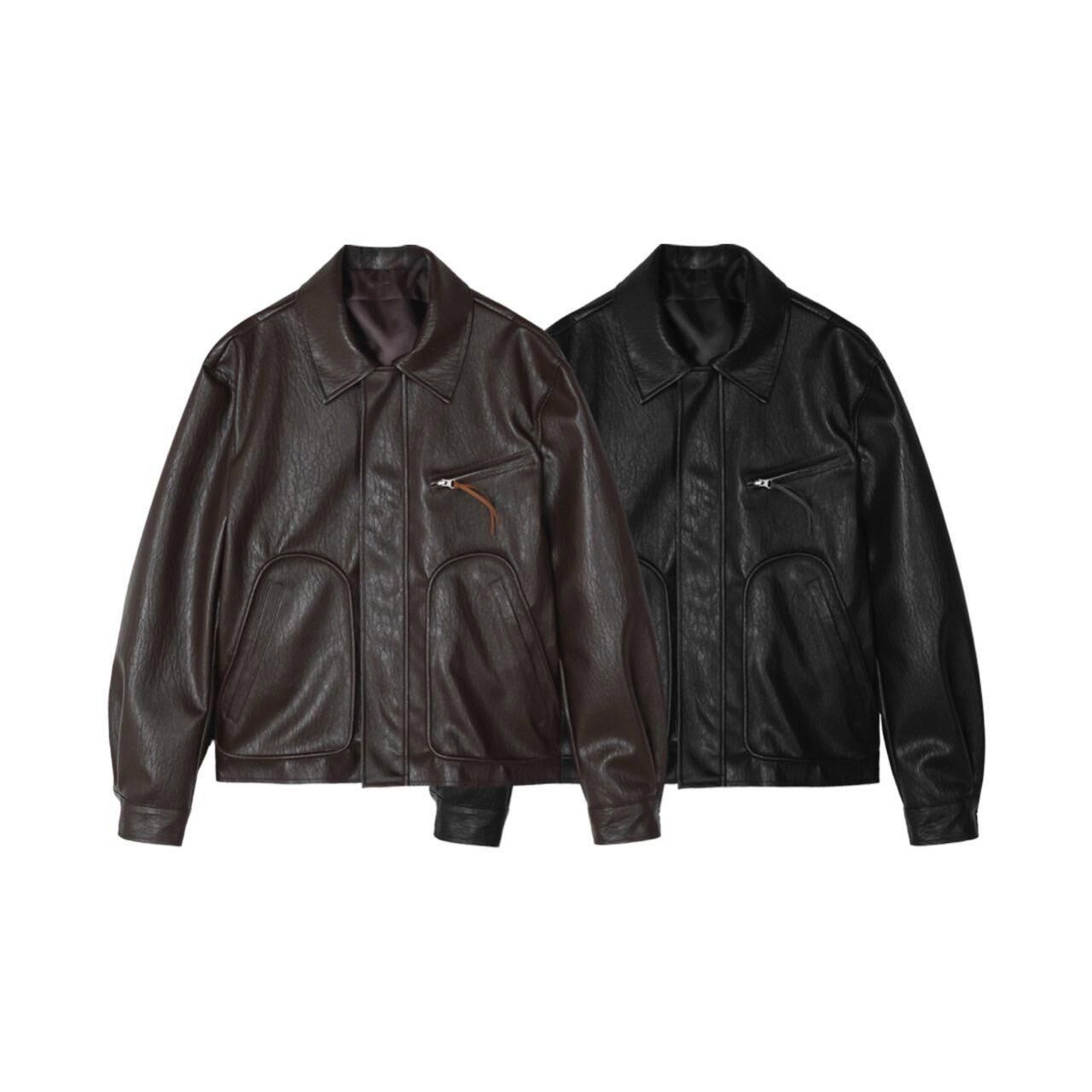 反領拉鍊合成皮褸 Veil-063JK