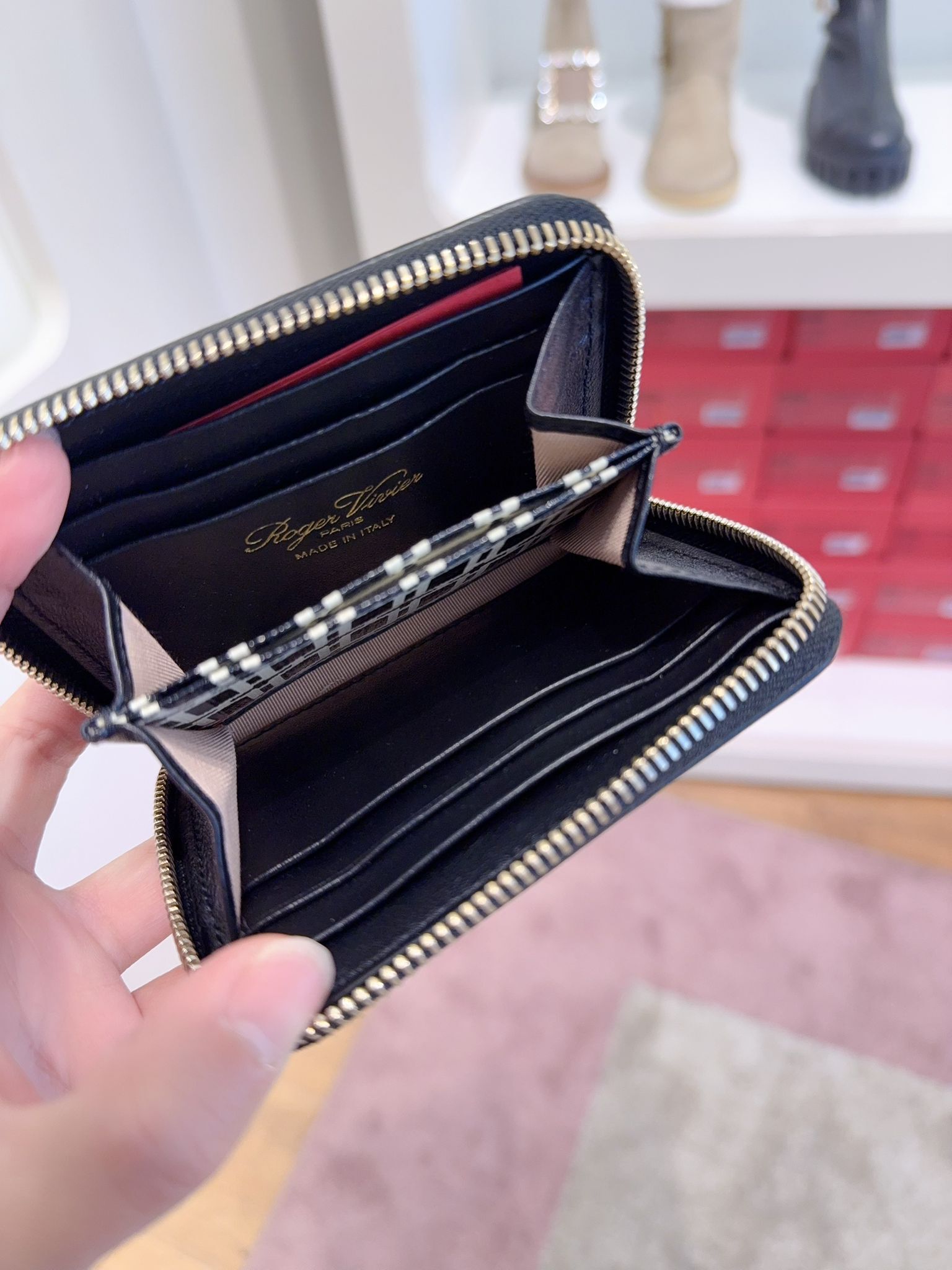 Roger Vivier RV Patent Leather Small Zip Around Wallet black and white