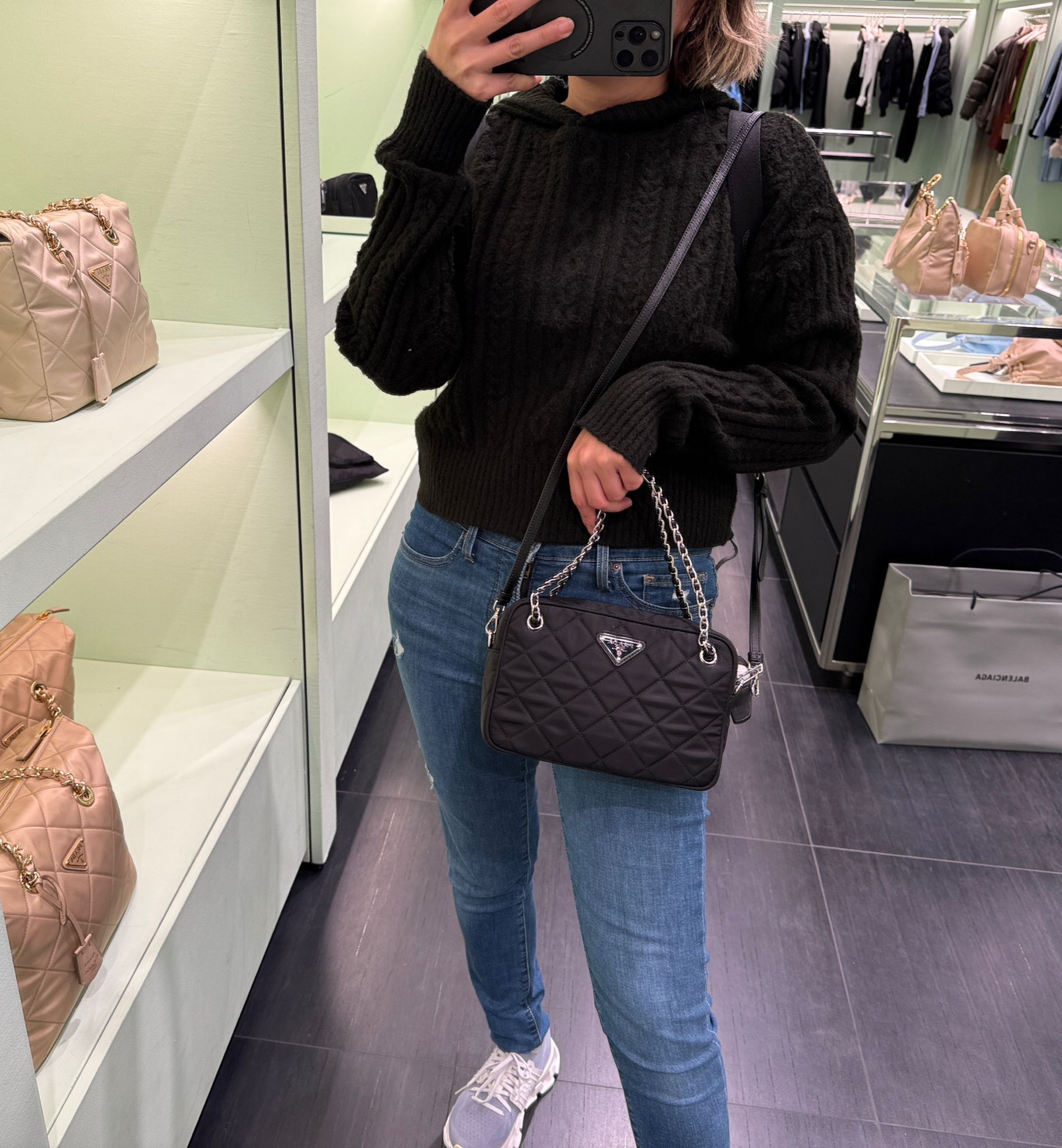 Prada Bag quilted camera crossbody bag Black 1BH910