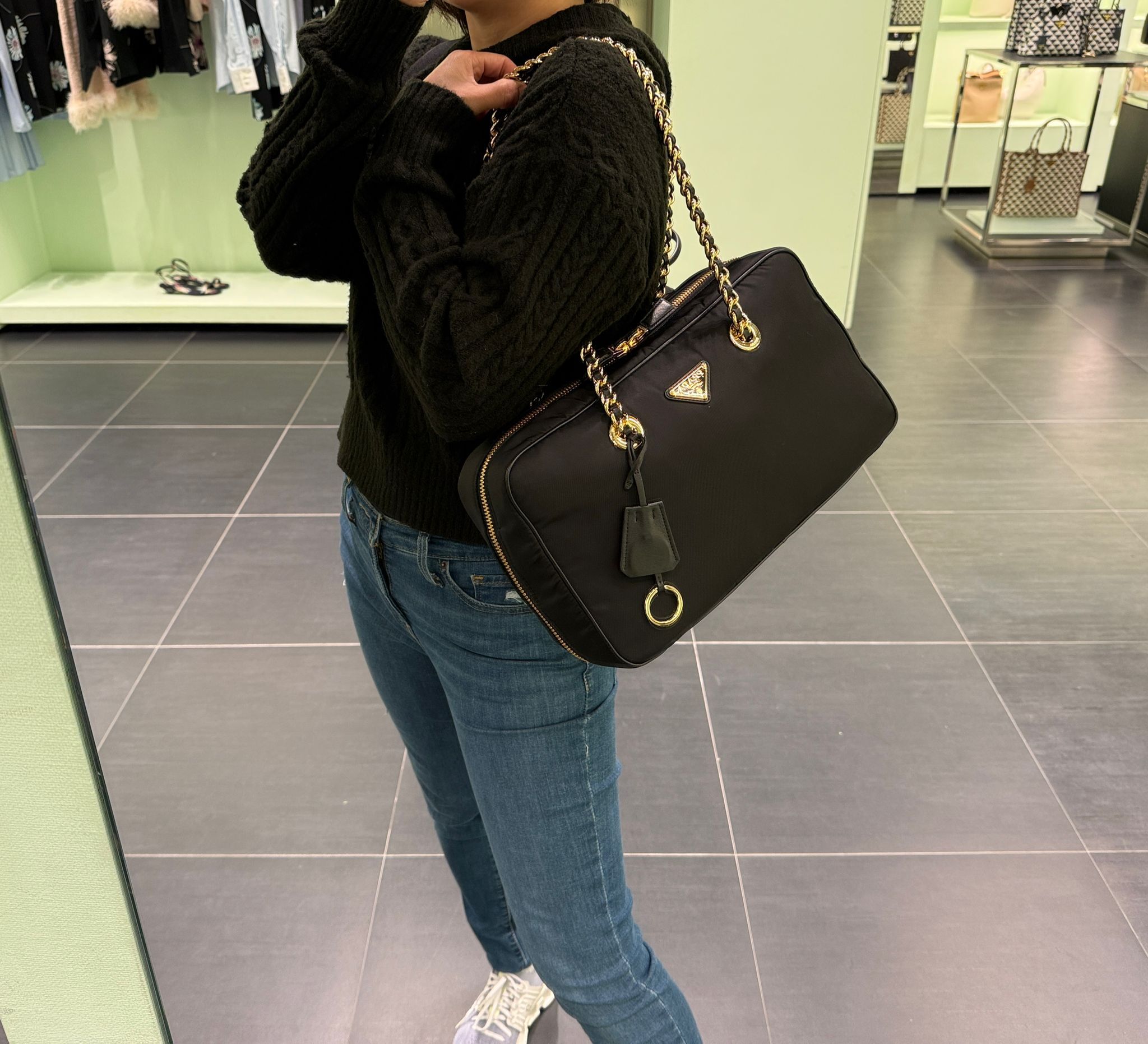 Prada Re-Edition 1978 large Re-Nylon and Saffiano leather two-handle bag black 1BB114