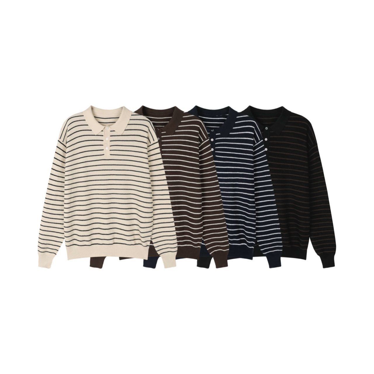 橫間長袖Polo針織衫 Veil-070T