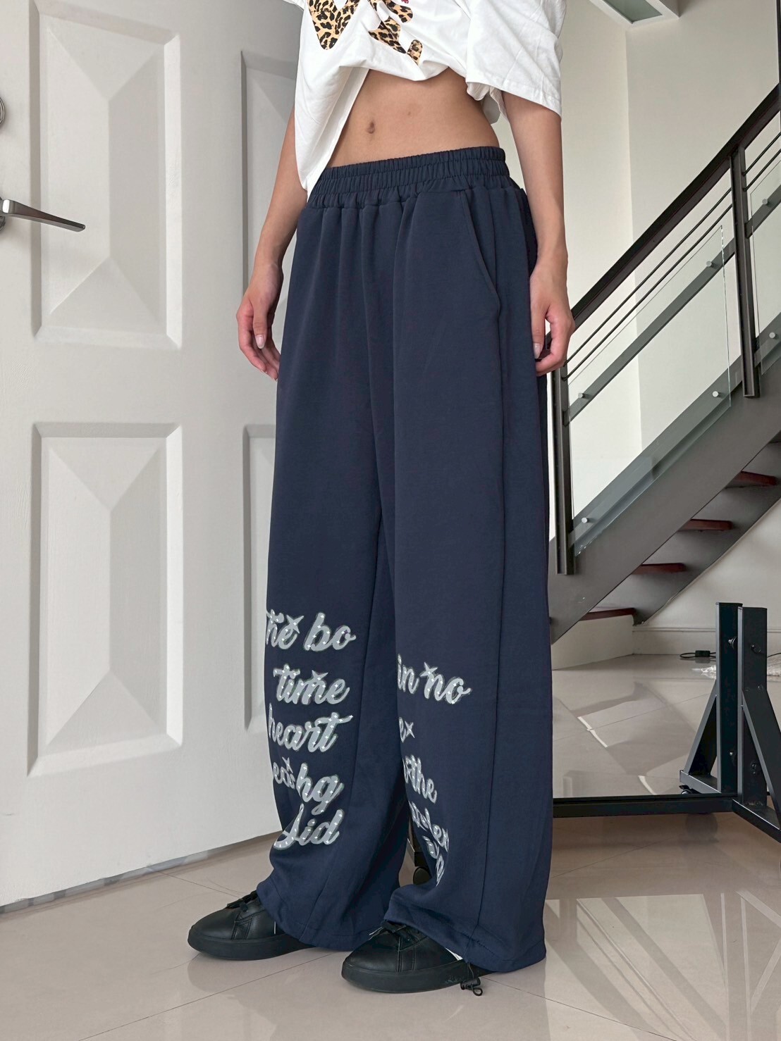 字母印花 美式棉褲 (有束口)