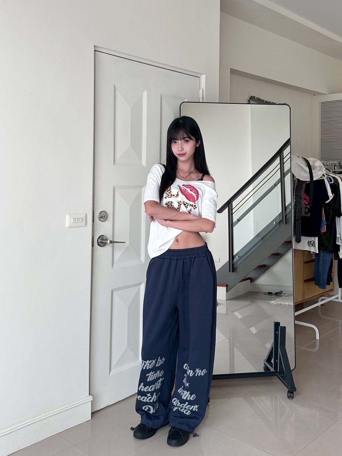 字母印花 美式棉褲 (有束口)