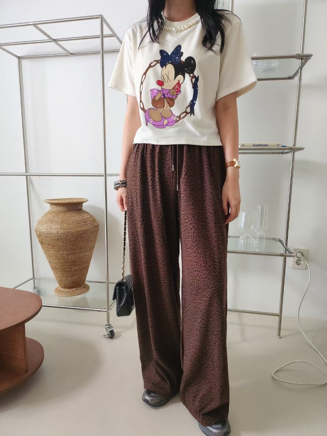 豹紋綁繩休閒風格長褲